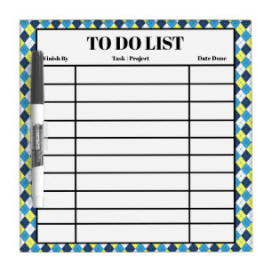 Custom To Do List Get Organized Blue Yellow Argyle Dry Erase Board