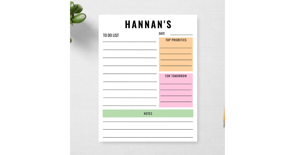 Custom To Do List Personalized Daily Planner To Do Notepad | Zazzle