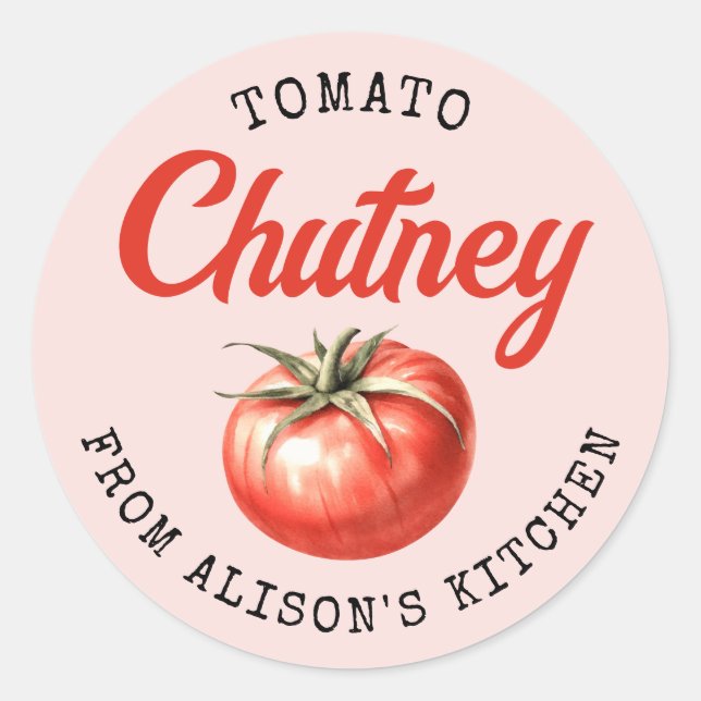 Custom Tomato Chutney Canning label in pink (Front)