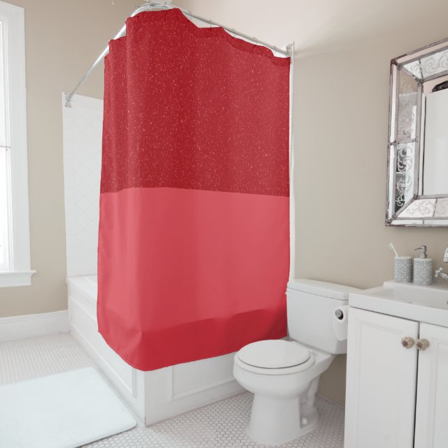 Custom Tomato Red Noise Top Shower Curtain (In Situ)
