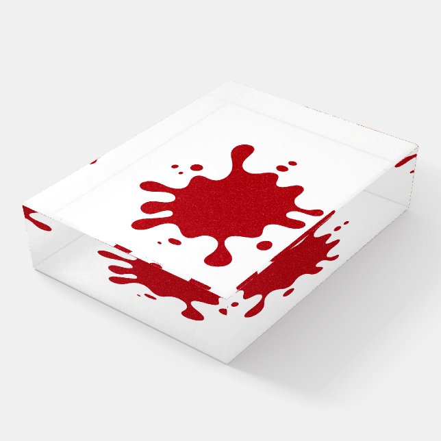 Custom Tomato Red Splash Glass Paperweight (Angled)