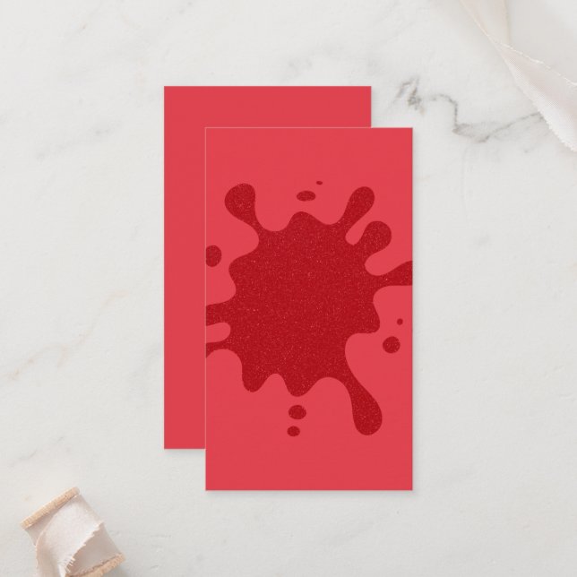 Custom Tomato Red Splash Minimal Flat Place Card (Front/Back In Situ)