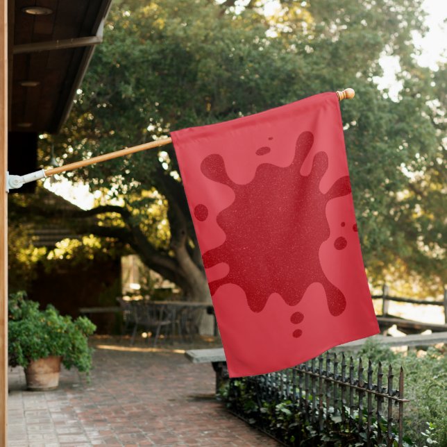Custom Tomato Red Splatter House Flag (In SItu)