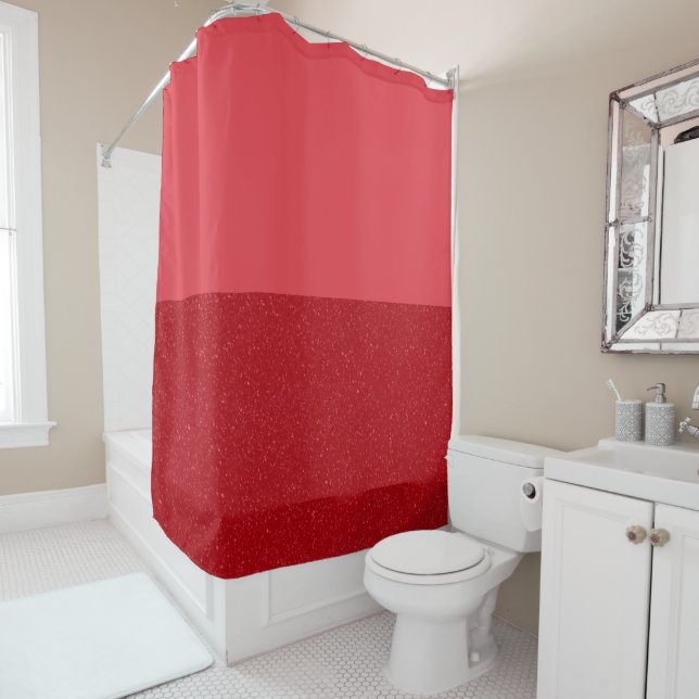 Custom Tomato Red Split Shower Curtain (In Situ)