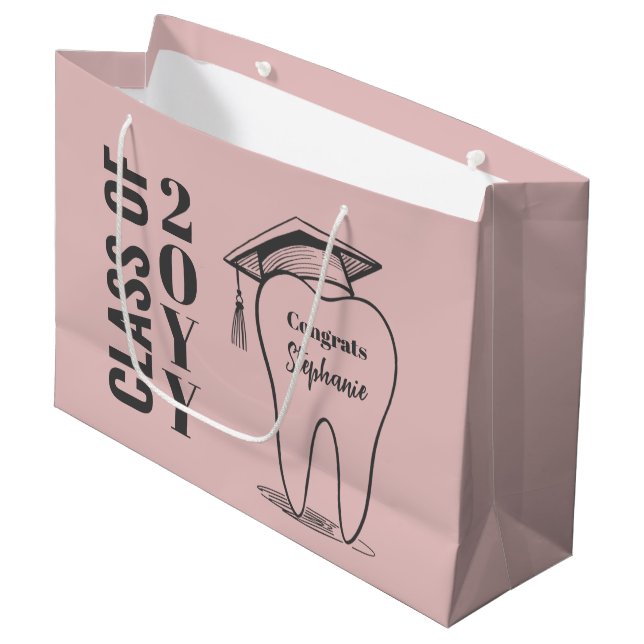 Custom Tooth Grad Hat Dental School Graduation Large Gift Bag (Front Angled)