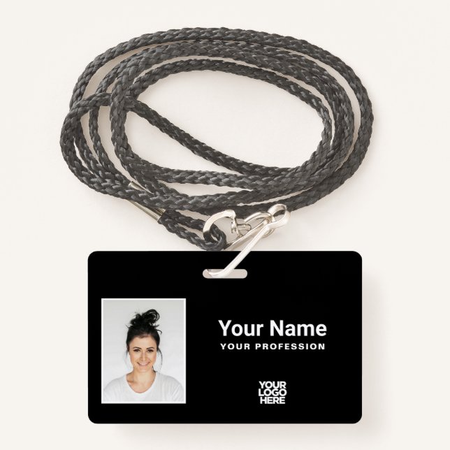Custom Total Black Employee Photo Logo Lanyard Badge (Front with Lanyard)