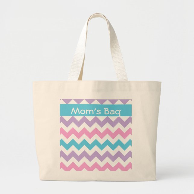 Custom Tote Bag, Turquoise, Pink, Mauve Chevrons (Front)