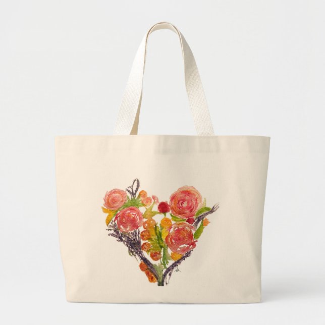 Custom Tote Bag  with watercolor heart (Front)