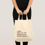 Custom Totes Went to the Wedding, Welcome Tote Bag<br><div class="desc">This playful,  pun-intended tote bag is the perfect souvenir for your wedding guests,  and can also double as a welcome bag. The minimalist design will stand out from the the crowd. You may change the color of the type,  and add your own wording.</div>