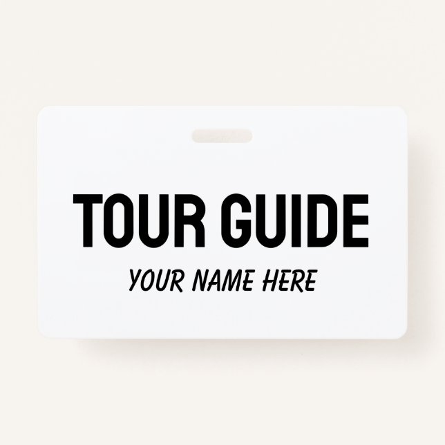 Custom tour guide name badge with clip or string (Front)