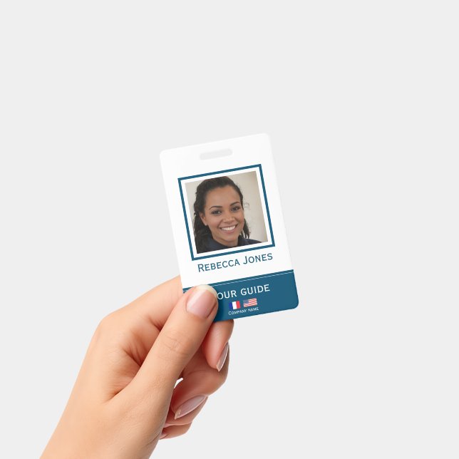 Custom tour guide photo name langage badge ID card | Zazzle