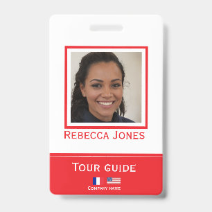 Custom tour guide photo name langage badge ID card