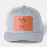 Custom Town Location Lake Life Leather Patch Hat<br><div class="desc">Elevate your summer wardrobe with this rustic Lake Life leather patch hat, designed for those who love spending time on the water. Design is a modern nautical style font and a crossed oars icon. This design includes an easy-to-use text template at the bottom, allowing you to fully personalize the hat...</div>