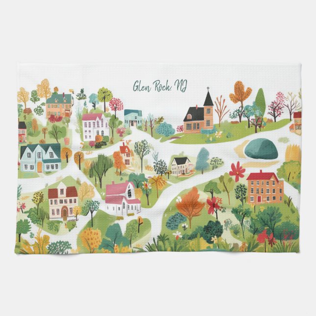 Custom Town Name New Home Gift Kitchen Towel (Horizontal)