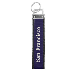Custom Town Name & Zip Code Navy Blue Wrist Keychain