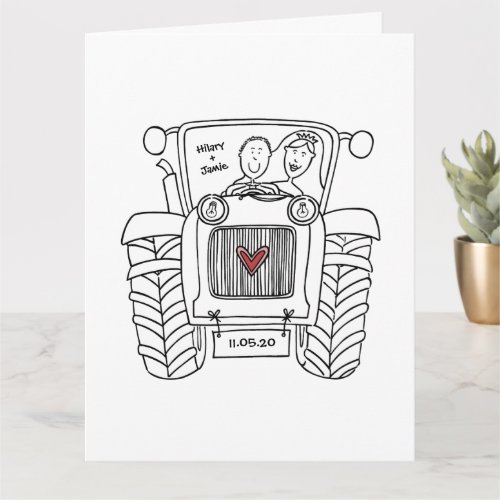 Custom Tractor Country Barn Rustic Wedding Card