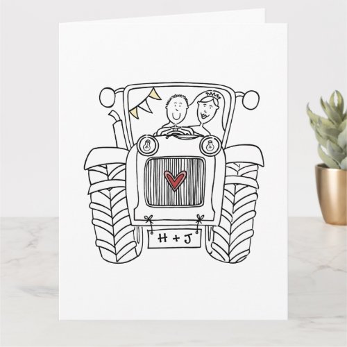 Custom Tractor Country Barn Rustic Wedding Card