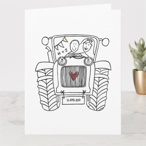 Custom Tractor Country Barn Rustic Wedding Card