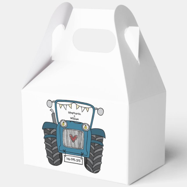Custom Tractor Country Wedding Themed Favor Box (Front)