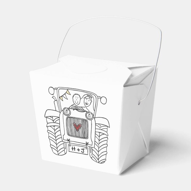 Custom Tractor Country Wedding Themed Favor Box (Front Side)