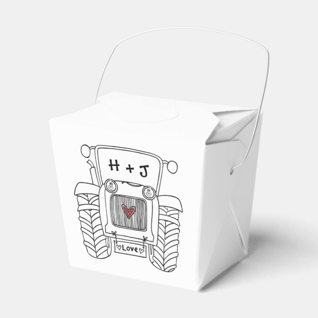 Custom Tractor Country Wedding Themed Favor Box (Front Side)