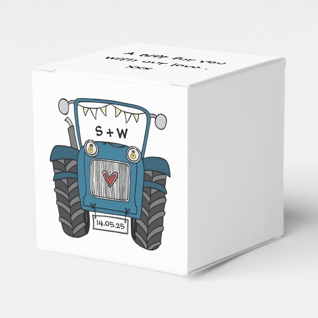 Custom Tractor Country Wedding Themed Favor Box (Front Side)