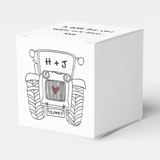 Custom Tractor Country Wedding Themed Favor Box (Front Side)