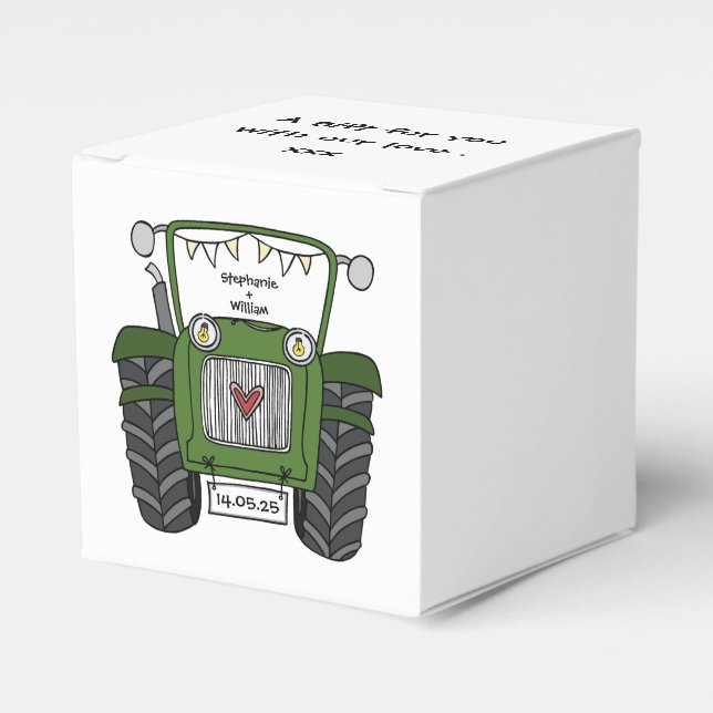 Custom Tractor Country Wedding Themed Favor Box (Front Side)