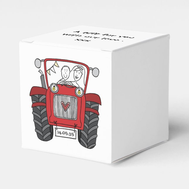 Custom Tractor Country Wedding Themed Favor Box (Front Side)