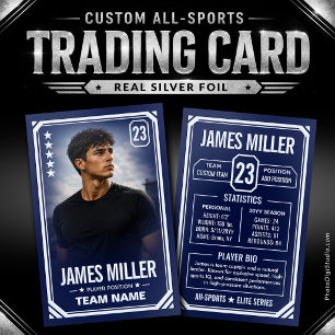 Custom Trading Card, Elite Navy Silver Foil Card