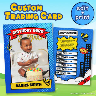 Custom Trading Card, First Birthday Favors Comic  Calling Card