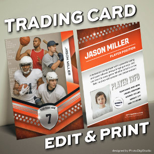 Custom Trading Card, Orange Silver Sport Template Calling Card