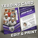 Custom Trading Card, Purple Silver Sport Template Calling Card<br><div class="desc">Score big with this custom sports trading card featuring a sleek, modern design! Perfect for young athletes, sports teams, or sports fans of any kind, this editable trading card template lets you personalize player stats, team name, and photos for a professional, collectible look. Whether it’s for football, basketball, soccer, baseball,...</div>