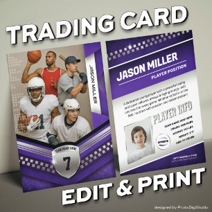 Custom Trading Card, Purple Silver Sport Template Calling Card