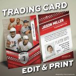 Custom Trading Card, Red Silver Sport Template Calling Card<br><div class="desc">Score big with this custom sports trading card featuring a sleek, modern design! Perfect for young athletes, sports teams, or sports fans of any kind, this editable trading card template lets you personalize player stats, team name, and photos for a professional, collectible look. Whether it’s for football, basketball, soccer, baseball,...</div>