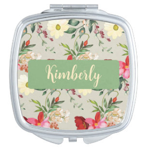 Custom traditional flowery vintage compact mirror