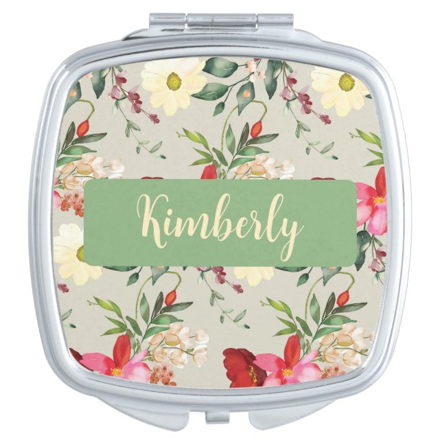 Custom traditional flowery vintage compact mirror (Front)