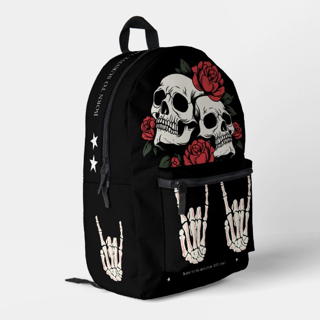 Custom traditional skull tattoo red roses Black Printed Backpack (Back Corner Left)