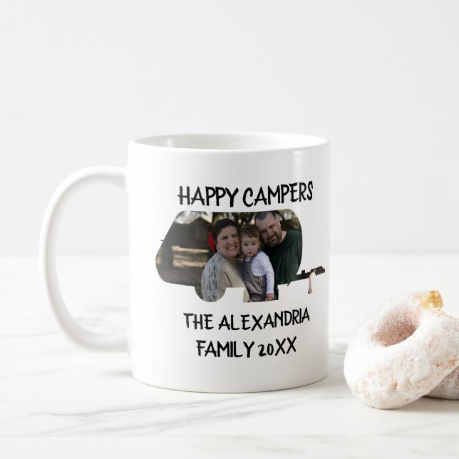 Custom trailer caravan family photo happy campers coffee mug (With Donut)
