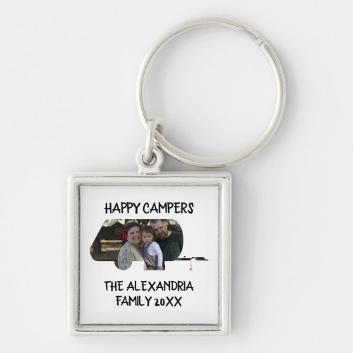 Custom trailer caravan family photo happy campers keychain