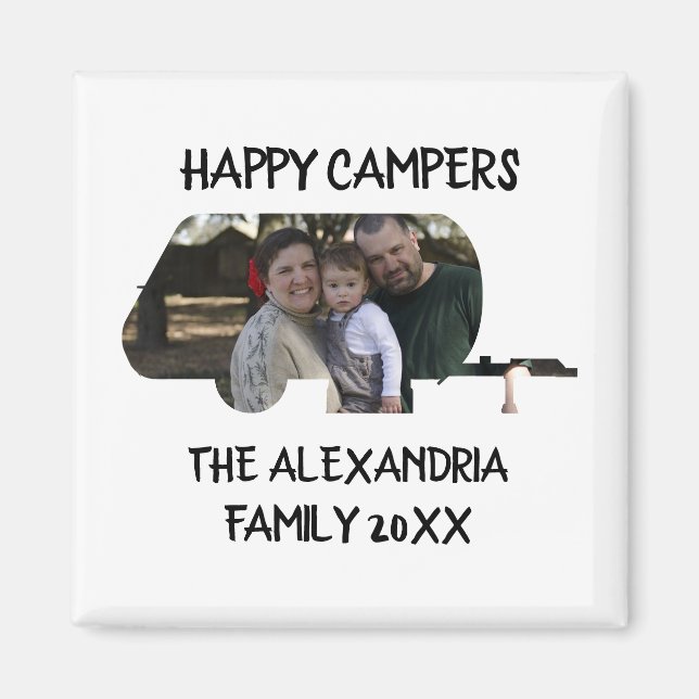 Custom trailer caravan family photo happy campers magnet (Front)