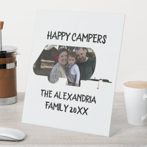 Custom trailer caravan family photo happy campers pedestal sign