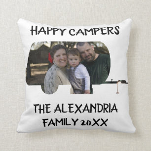 Custom trailer caravan family photo happy campers throw pillow