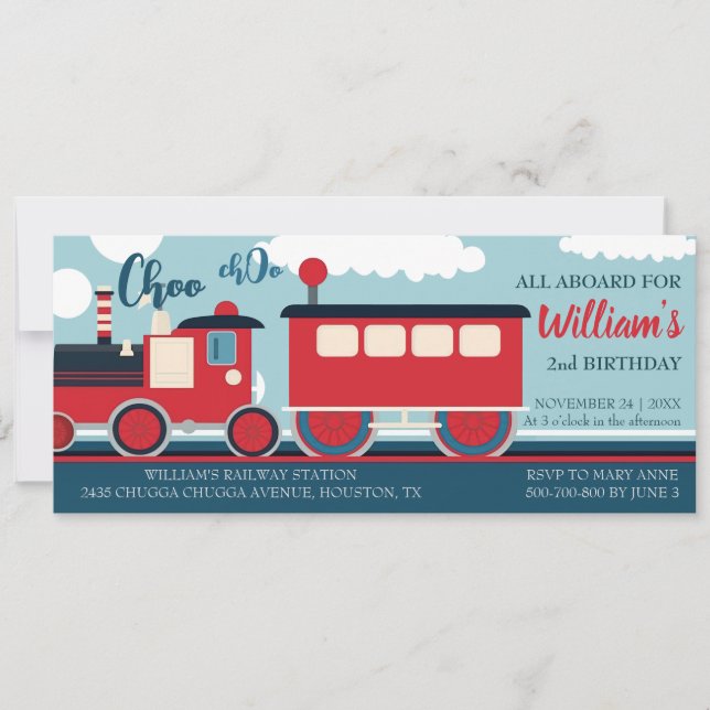 Custom Train Boy Choo Choo Train Ticket Birthday Invitation (Front)