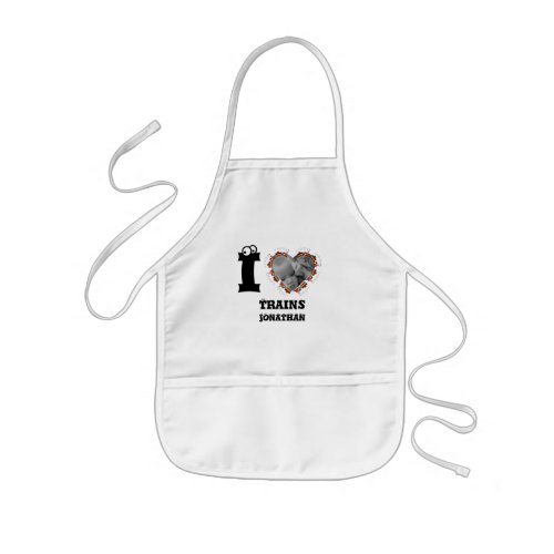 Custom train heart photo I love trains for kids Kids Apron