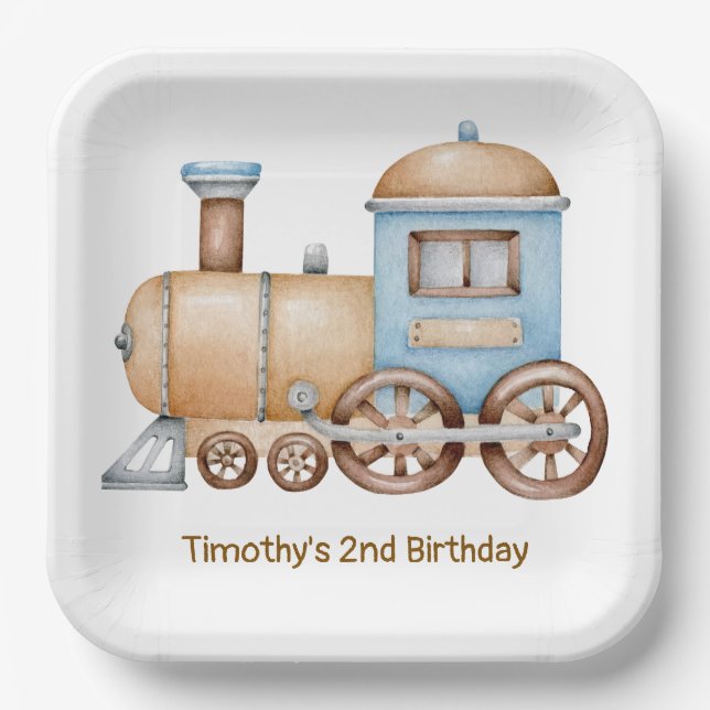 Custom Train Paper Plates, Personalized Locomotive Plates (Front)