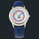 Custom Train Theme Learning Watch<br><div class="desc">Designed for the child who is learning to read the time, the face of the watch has clear readable dial. Bold color contrast and a theme to match your child's favorite vehicle. The hour and every 5 minutes are clearly written out while the 5-minute-in-between are indicated by a dot to...</div>