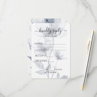 Custom Translucent Blue Flowers Pretty Wedding RSVP Card