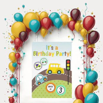 Custom Transportation Birthday Party Invitation by kids_birthdays at Zazzle