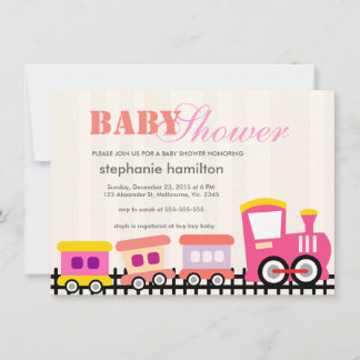 Custom transportation train baby girl shower invitation